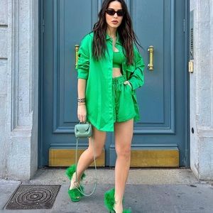 ZARA  Satin Shorts Green